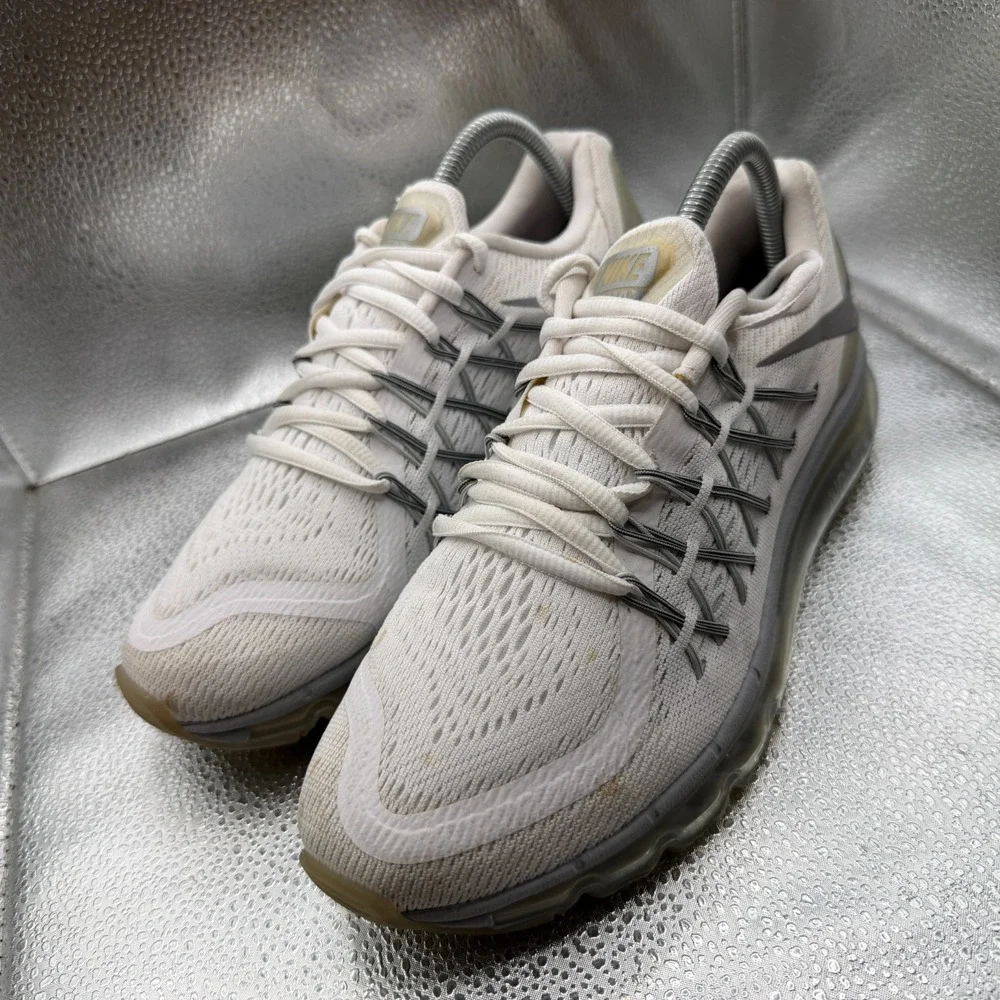 Size 7Y Nike Air Max White Metallic Silver Kids Running Sneaker Shoes 705457-102